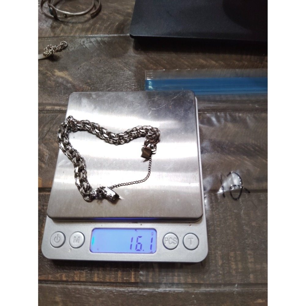 Vintage Double Link Charm Bracelet w/ Safety Chain 7" 16.1g 925 sterling silver